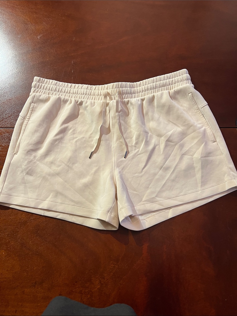 Women's Cream Lux fabric Drawstring Shorts with Side Pockets